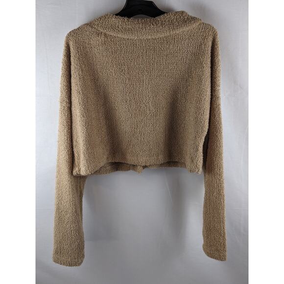 Cropped Cozy Cardigan Wild Fable Taupe M Brown Lightweight Fuzzy VNeck Button Up - Picture 7 of 11